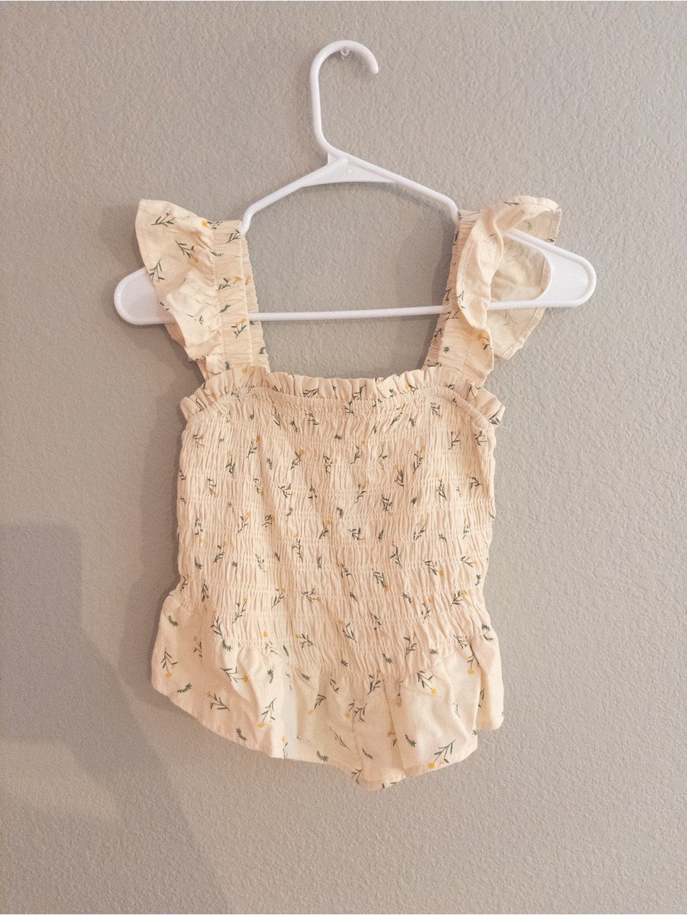 Girls Cream Floral Ruffle Tank Top